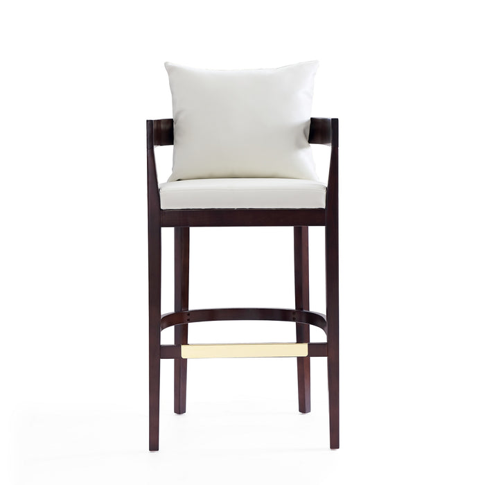 Manhattan Comfort Ritz 38\" Beech Wood Barstool - Ivory & Dark Walnut