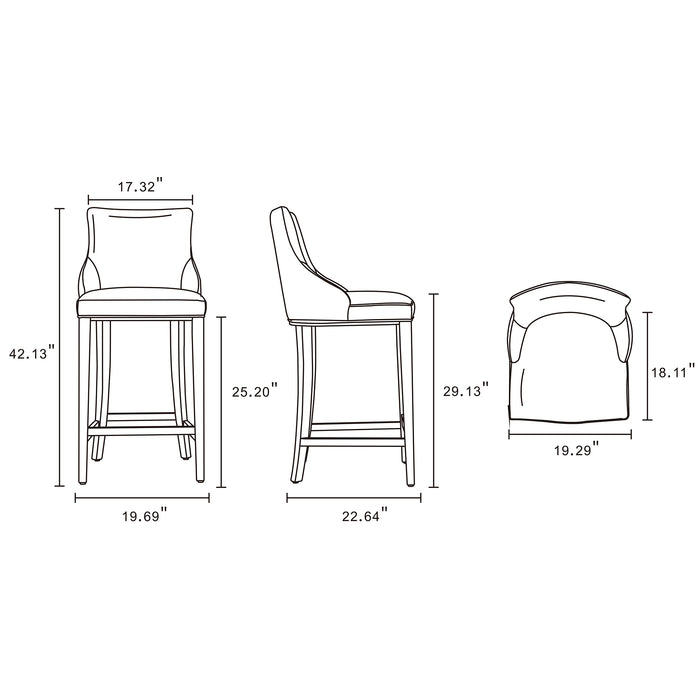 Manhattan Comfort Modern Shubert Barstool Upholstered Leatherette with Beech Wood Legs - Ivory