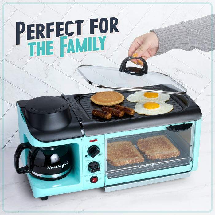 Nostalgia Retro 3-In-1 Family Size Breakfast Station with Aqua Toaster Oven - BST3AQ