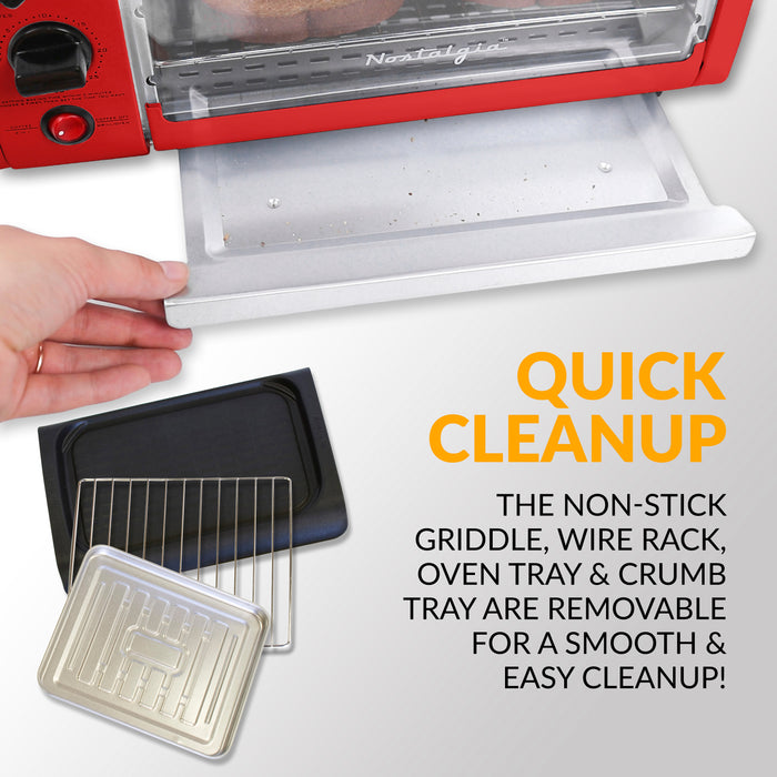 Nostalgia Retro 3-In-1 Family Size Breakfast Station with Red Toaster Oven - BST3RR