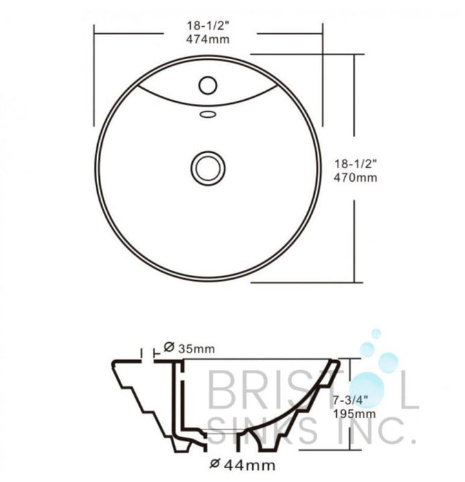 Bristol Sinks Above Counter Porcelain Circular Vessel Bathroom Sink - BV108