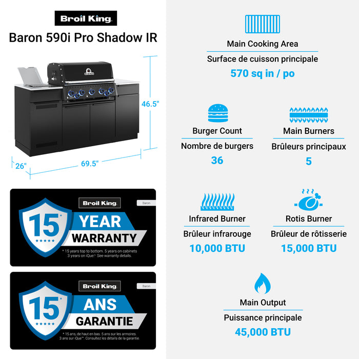 Broil King Baron 590i Shadow 5-Burner Built-In 45,000-BTU Propane Gas BBQ - 876844 Grill