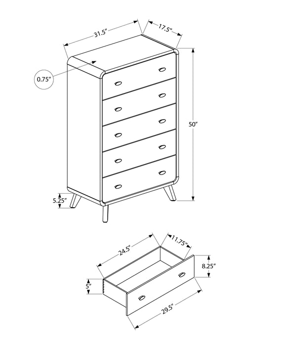 Cami Bedroom Chest of Drawers, 5-Drawer, Mid-Century Modern, 31.5\"W x 50\"H – Brown