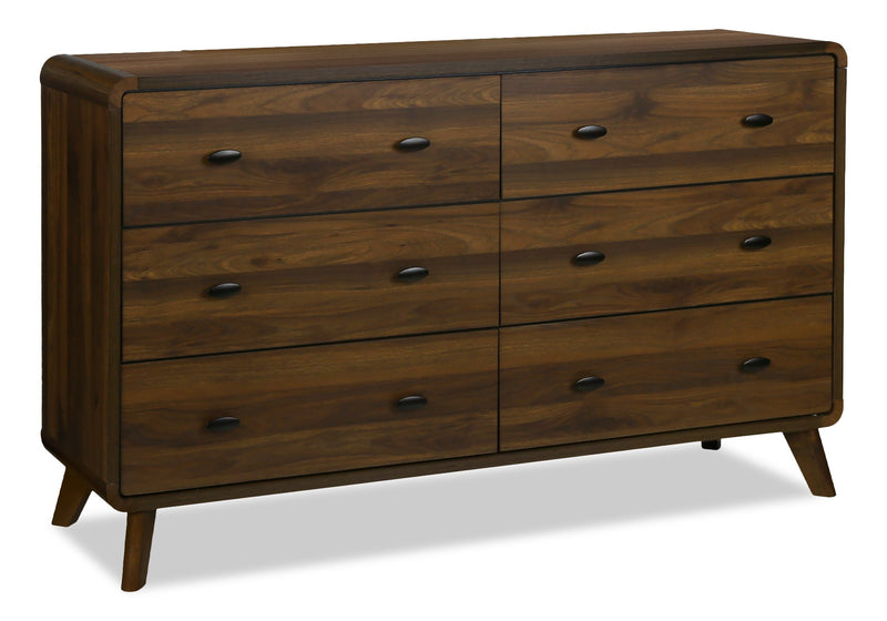 Cami Bedroom 6-Drawer Dresser, Mid-Century Modern, 58.5\"W x 17.5\"H – Brown