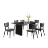 Kort & Co. Capri 7pc Dining Set with Table & 6 Chairs, Gold Accent, Pedestal Base, 72\"W – Charcoal