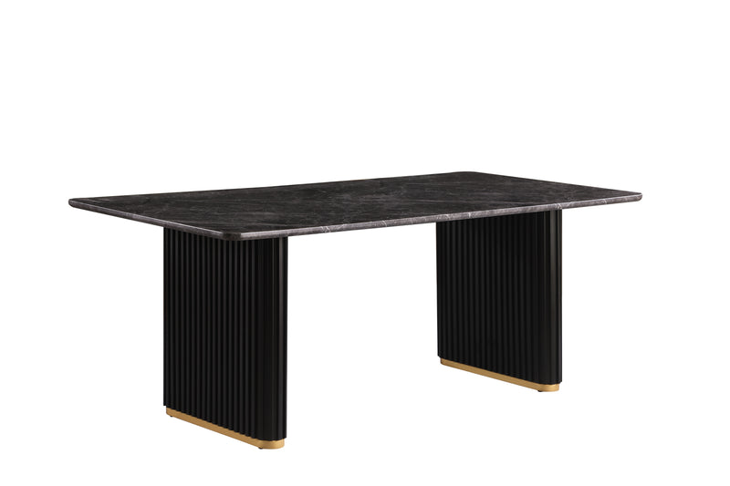 Kort & Co. Capri Dining Table with Marble-Look Top & Gold Accent, Pedestal Base, 72\"W - Black