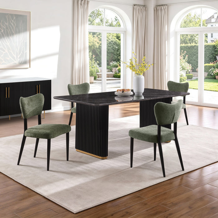 Kort & Co. Capri 5pc Dining Set with Table & 4 Chairs, Gold Accent, Pedestal Base, 72\"W – Green