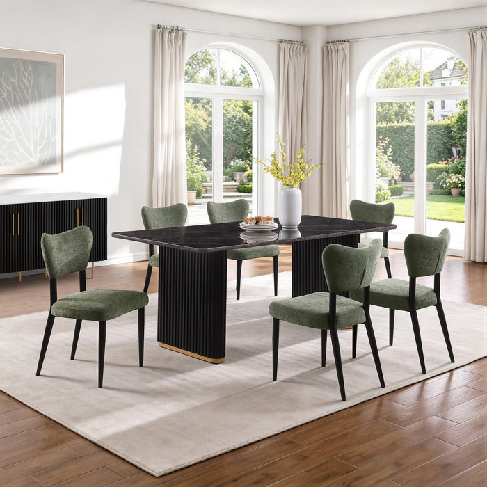 Kort & Co. Capri 7pc Dining Set with Table & 6 Chairs, Gold Accent, Pedestal Base, 72\"W – Green