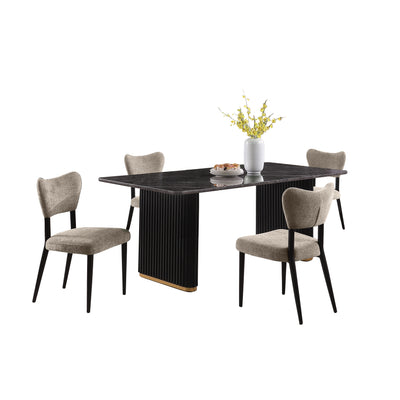 Kort & Co. Capri 5pc Dining Set with Table & 4 Chairs, Gold Accent, Pedestal Base, 72"W – Taupe | Ensemble de salle à manger Capri de Kort & Co. 5 pièces avec table de 72 po (L), touches dorées, base piédestal et 4 chaises - taupe