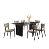Kort & Co. Capri 7pc Dining Set with Table & 6 Chairs, Gold Accent, Pedestal Base, 72"W – Taupe | Ensemble de salle à manger Capri de Kort & Co. 7 pièces avec table de 72 po (L), touches dorées, base piédestal et 6 chaises - taupe