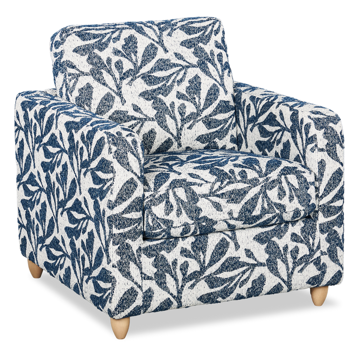 Made in Canada Sofa Lab Customizable Club 36\" Fabric Accent Chair with Wood Legs – Marine Accent Fabric 
