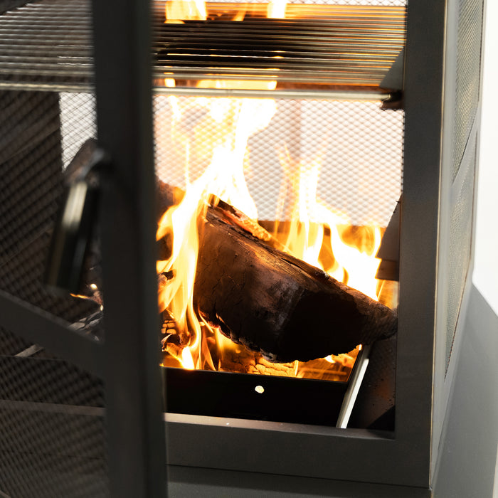 Deko Living Wood Burner Fire Pit Grill & Log Storage