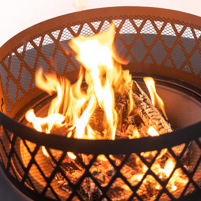 Deko Living Metal Wood Burner Round Fire Pit & Log Storage