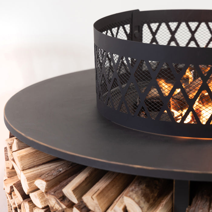 Deko Living Metal Wood Burner Round Fire Pit & Log Storage