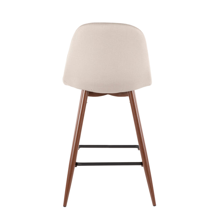LumiSource Pebble Beige Fabric Mid-Century Modern Counter-Height Stool - Set of 2