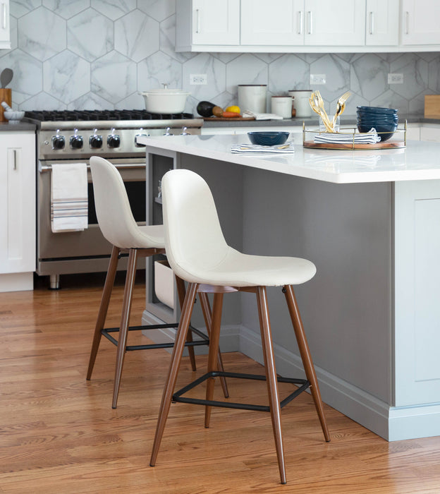 LumiSource Pebble Beige Fabric Mid-Century Modern Counter-Height Stool - Set of 2