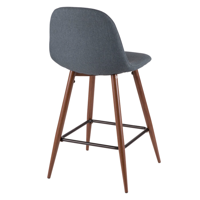 LumiSource Pebble Blue Fabric Mid-Century Modern Counter-Height Stool - Set of 2