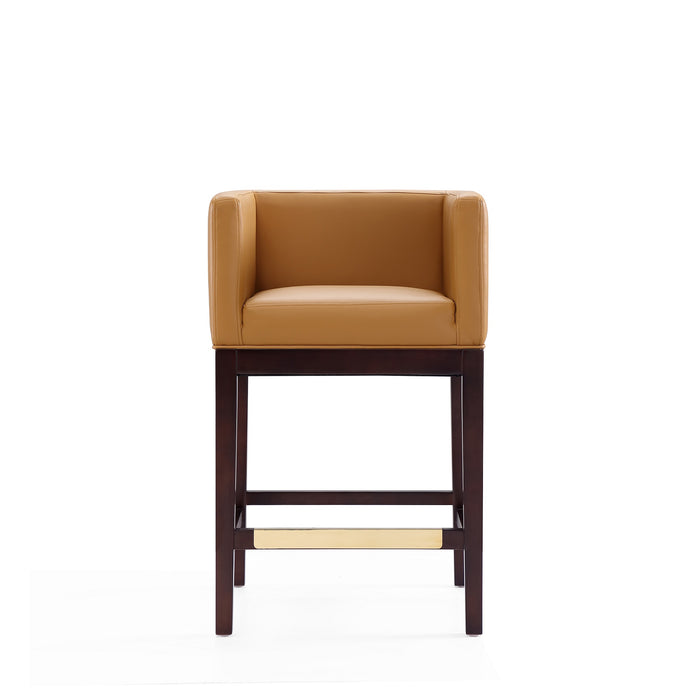 Manhattan Comfort Kingsley 34\" Beech Wood Counter Height Barstool - Camel & Dark Walnut