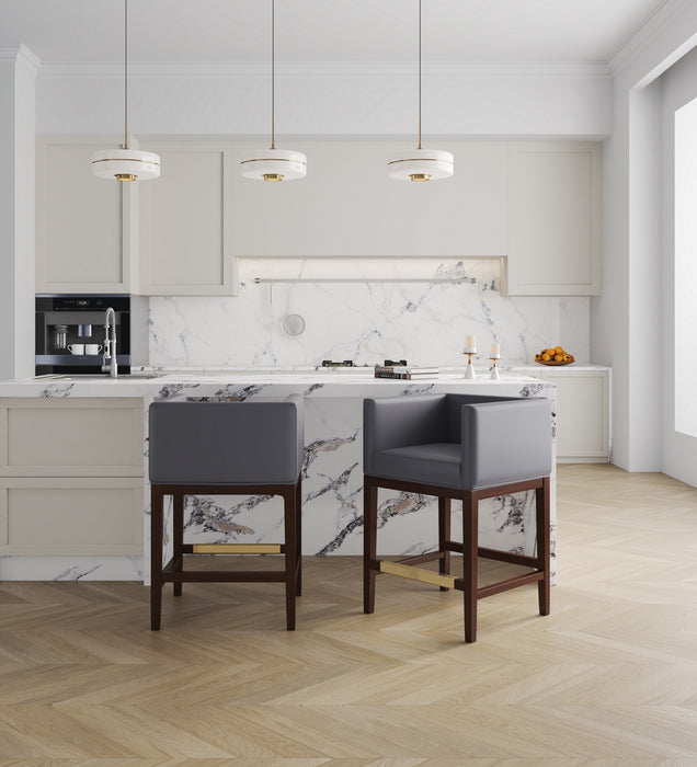 Manhattan Comfort Kingsley 34\" Beech Wood Counter Height Barstool - Grey & Dark Walnut