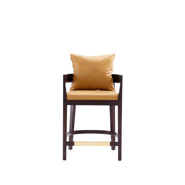 Manhattan Comfort Ritz 34\" Beech Wood Counter Height Barstool - Camel & Dark Walnut