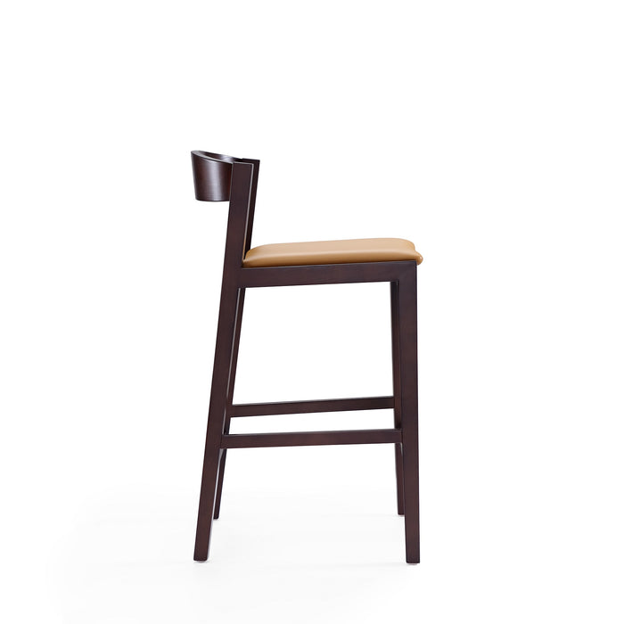 Manhattan Comfort Klismos 36.75\" Beech Wood Counter Height Barstool - Camel & Dark Walnut