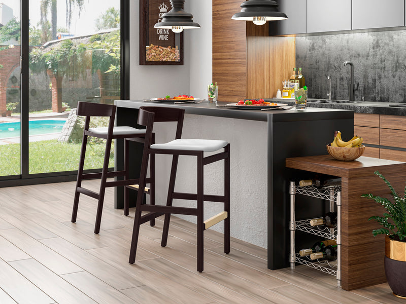 Manhattan Comfort Klismos 36.75\" Beech Wood Counter Height Barstool - Ivory & Dark Walnut