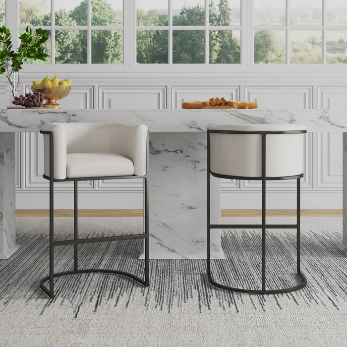 Manhattan Comfort Cosmopolitan 33.8\" Metal Counter Height Barstool - Cream & Black