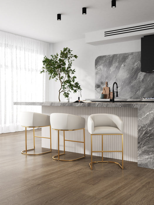 Manhattan Comfort Louvre 36\" Stainless Steel Counter Height Barstool - Cream & Titanium Gold