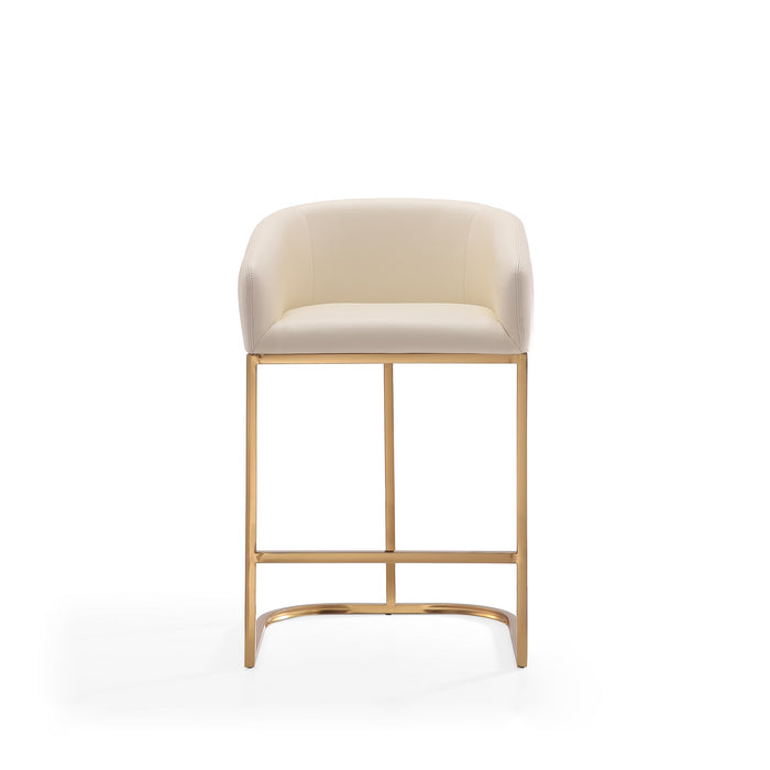 Manhattan Comfort Louvre 36\" Stainless Steel Counter Height Barstool - Cream & Titanium Gold