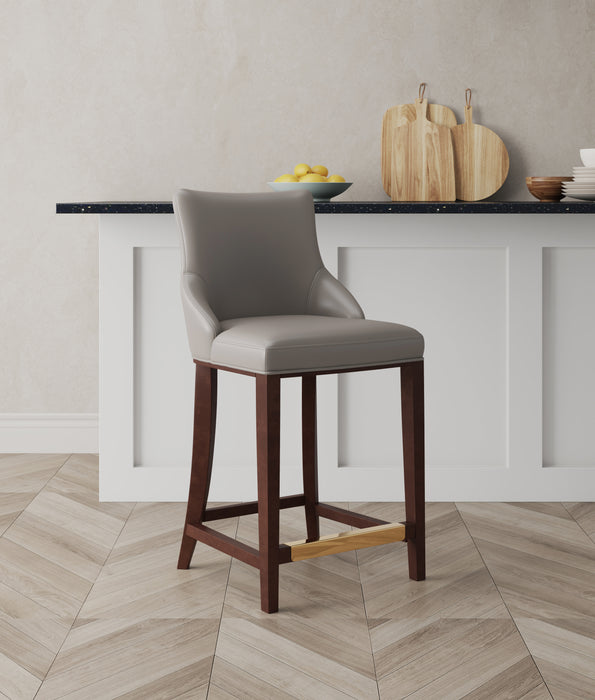 Manhattan Comfort Modern Shubert Counter Height Barstool Upholstered Leatherette with Beech Wood Legs - Dark Taupe