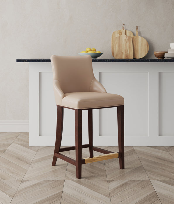 Manhattan Comfort Modern Shubert Counter Height Barstool Upholstered Leatherette with Beech Wood Legs - Tan