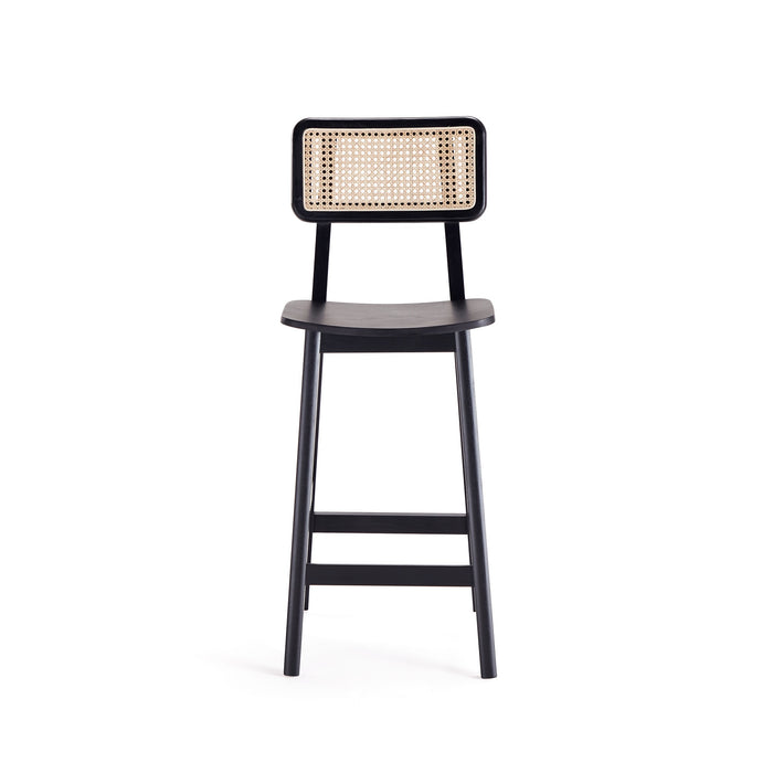 Manhattan Comfort Versailles Counter Height Barstool - Black & Natural Cane