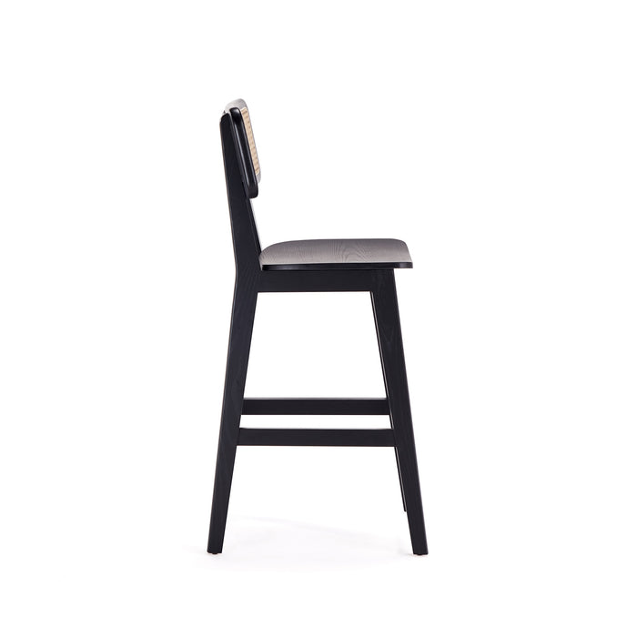 Manhattan Comfort Versailles Counter Height Barstool - Black & Natural Cane