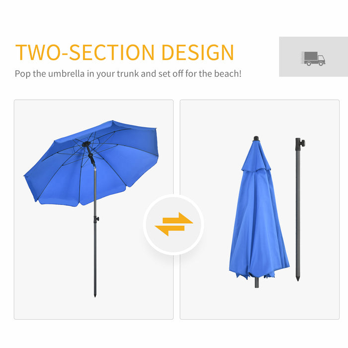 Outsunny 6ft Outdoor Beach Umbrella W/ Tiltable Uv50+ Canopy, Blue