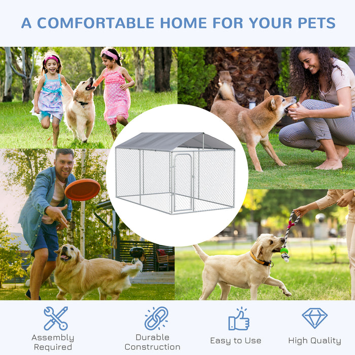Pawhut Dog Kennel Outdoor Run Fence With Roof, Steel Lock, Mesh Sidewalls For Backyard & Patio, 13.1' X 7.5' X 7.5'