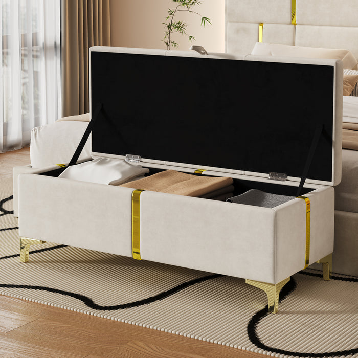 Tony Soft Velvet Upholstered Storage Ottoman Bench With Metal Legs,beige