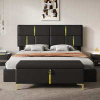 Nicole 2 Piece Bedroom Set With Upholstered Platform Bed And Ottoman Bench,queen Size,black Queen Bed 