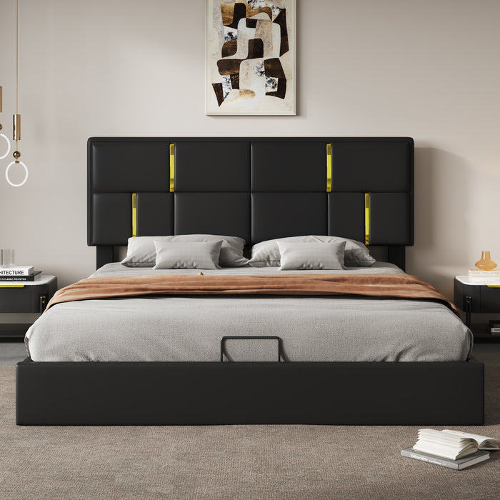 Joyce Upholstered Platform Bed With Hydraulic Storage And Velvet Frame,queen Size,black Queen Bed