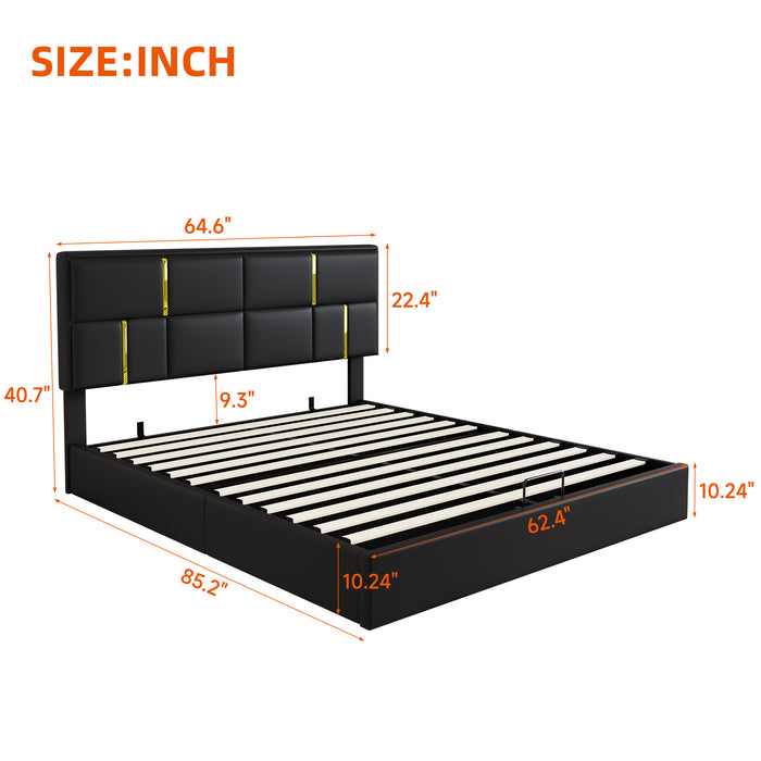 Joyce Upholstered Platform Bed With Hydraulic Storage And Velvet Frame,queen Size,black Queen Bed