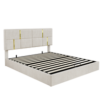 Joyce Upholstered Platform Bed With Hydraulic Storage And Velvet Frame,queen Size,beige Queen Bed