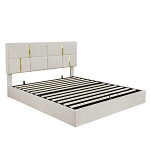 Joyce Upholstered Platform Bed With Hydraulic Storage And Velvet Frame,queen Size,beige Queen Bed