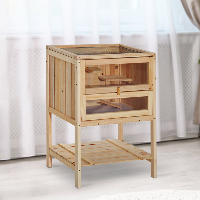 Pawhut Fir Wood Hamster Cage Mouse Rats Small Animals Exercise Play House With 3 Tiers