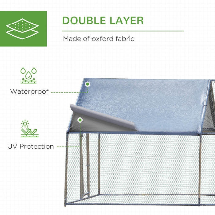 Pawhut 9.8' X 26.2' Metal Chicken Coop, Galvanized Walk-in Hen House, 4 Rooms Poultry Cage Outdoor With Waterproof Uv-protection Cover For Rabbits, Ducks