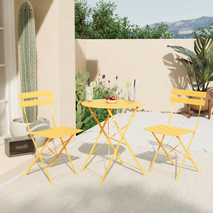 Lausaint Bistro Folding Three-Piece Set Yellow Patio Seating Package