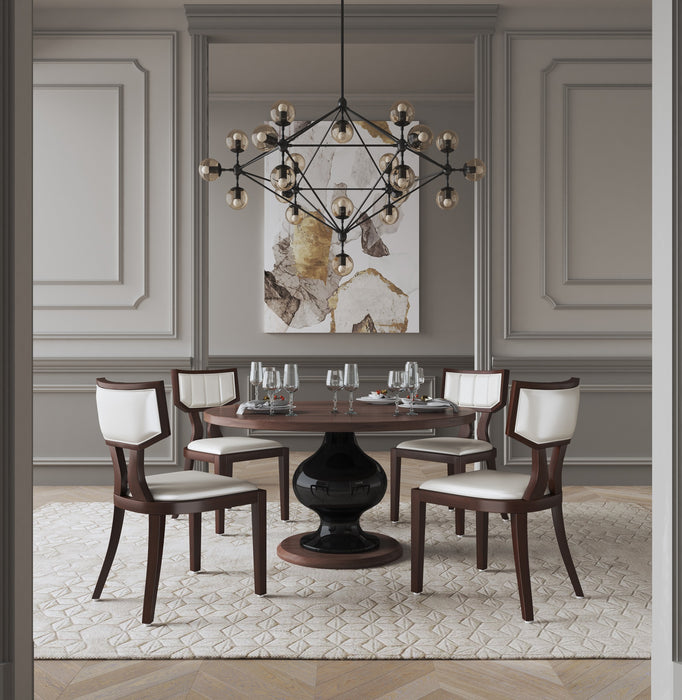 Manhattan Comfort Set of 2 Pulitzer Faux Leather Dining Chairs - Pearl White & Walnut