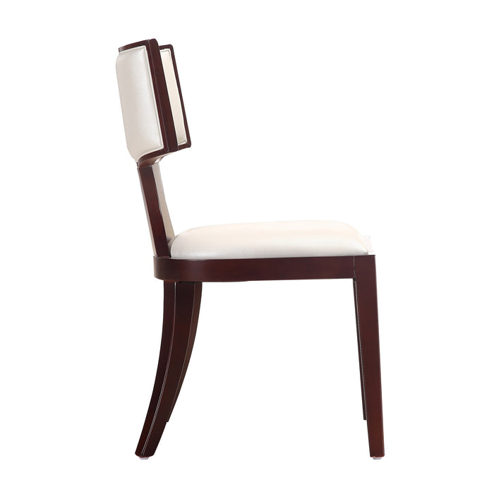 Manhattan Comfort Set of 2 Pulitzer Faux Leather Dining Chairs - Pearl White & Walnut