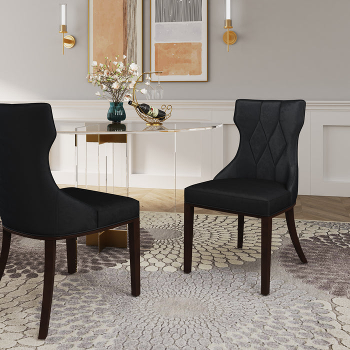 Manhattan Comfort Set of 2 Reine Velvet Dining Chairs - Black & Walnut