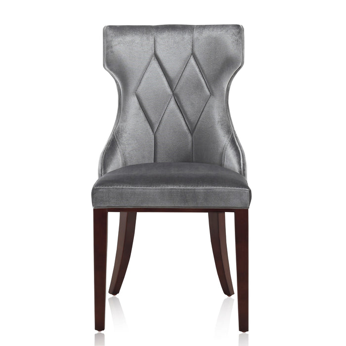 Manhattan Comfort Set of 2 Reine Velvet Dining Chairs - Grey & Walnut