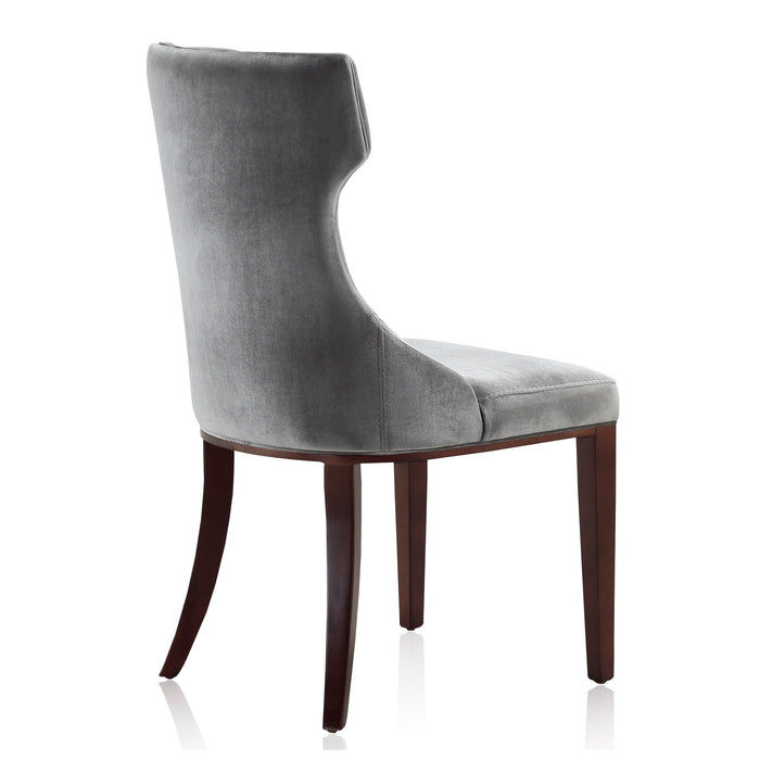 Manhattan Comfort Set of 2 Reine Velvet Dining Chairs - Grey & Walnut