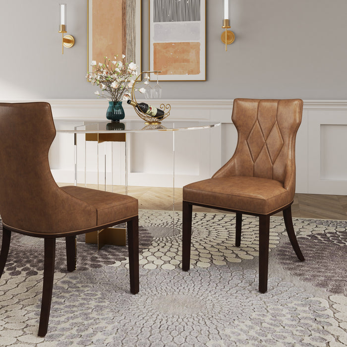 Manhattan Comfort Set of 2 Reine Faux Leather Dining Chairs - Saddle & Walnut